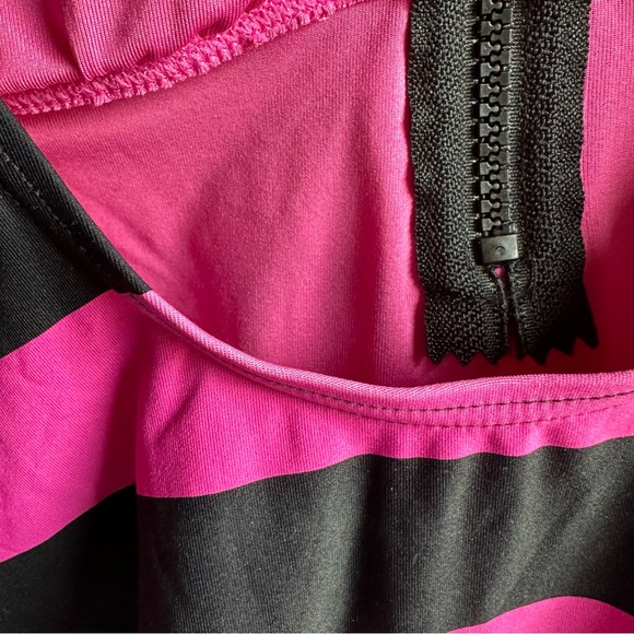 Michael Kors Zip Front One-Piece with Logo Zipper Pink and Black Stripes Size 6 - Picture 13 of 14